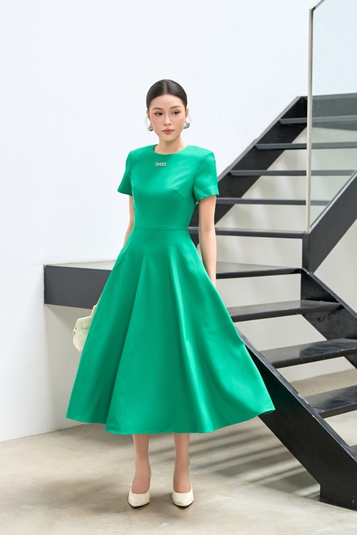 Sixdo Green Woven Flared Dress